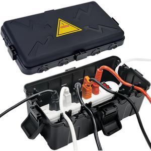 Hrensaw Medium Outdoor Electrical Box(10.6x5.5x4.5inch), Weatherproof Connection Box w/ 6 Cable Entry, IP54 Waterproof Extension Cord Cover Protect Power Strip, Timer, Plug, Holiday Lights, Black