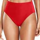 Tempt Me Women's High Cut High Waisted Bikini Bottoms Tummy Control Bathing Suit Bottoms Swim Bottom Swimsuit Bottom (Large, Red)