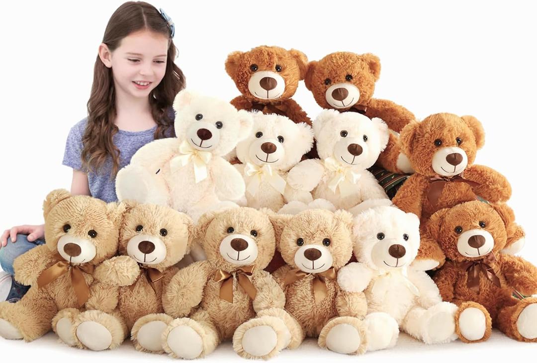 MaoGoLan 12 Pack Teddy Bears in Bulk, 14inch Small Stuffed Animals Teddy Bears for Baby Shower Wholesale Plushies for Themed Birthday Wedding Party Favors - 3 Colors