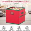 Christmas Ornament Storage Box with Dividers Fits 64 Holiday Ornaments 3 Inches Top Clear Christmas Storage Container with 4 Separate Trays Dual Zippers Red Holiday Ornament Storage Box Bin