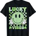 Groovy St Patricks Day Women Girls Kids Shamrock Lucky Vibes T-Shirt, S