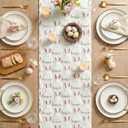 Artoid Mode White Soft Plush Faux Fur Jacquard Pink Ear Bunny Easter Table Runner, Spring Holiday Kitchen Dining Table Decoration for Home Party Decor 13x120 Inch