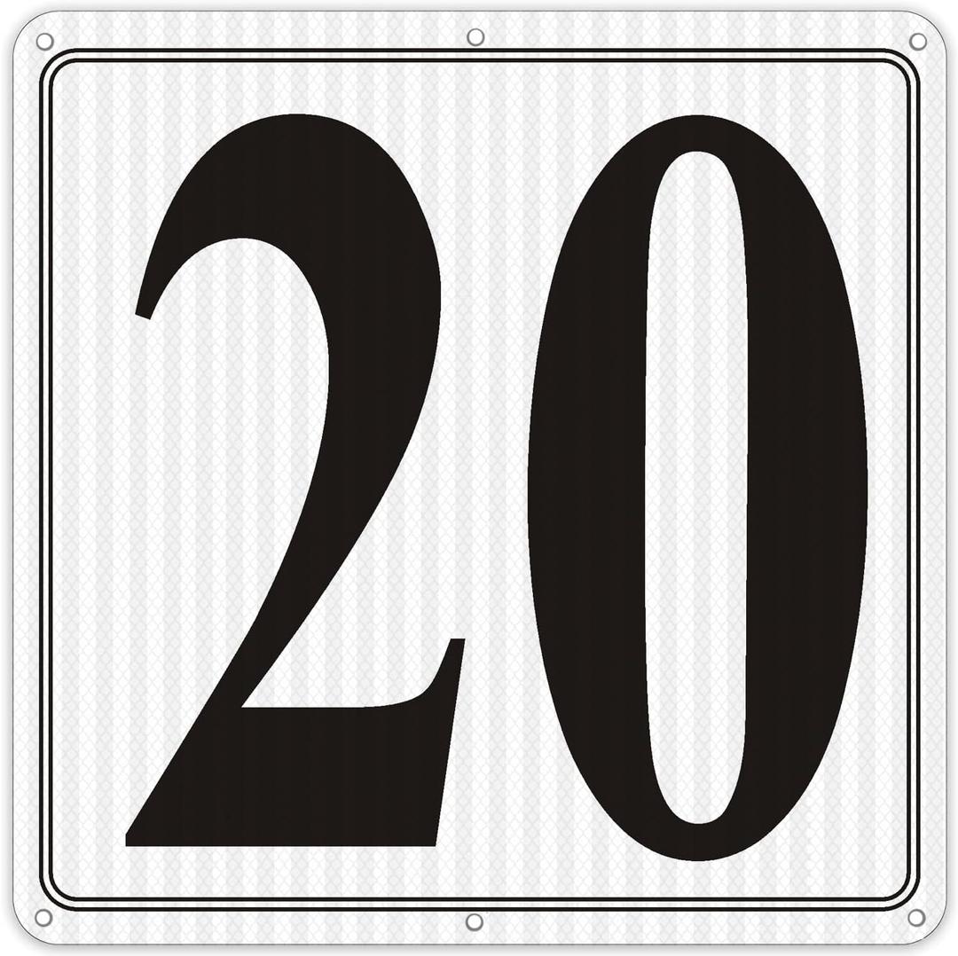 Premium Reflective Metal Number Signs 20 - Aluminum 12" X 12" Parking Spot Numbered Signs Outdoor, Large, for Floor, Dock, Court, Aisle, Field, No Fade, Rust-free, Weather-Resistant