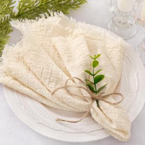 Socomi Set of 12 Linen Napkins Beige Easter Spring Cloth Napkins Washable Cotton Dinner Napkins Fringe 17"x17" for Wedding Party Bridal Baby Shower Birthday Table Decorations