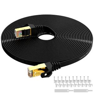 Lovicool Cat 7 Ethernet Cable 50 Ft Black,Internet Flat Network Patch Cords High Speed up to 10 Gbps Ethernet Networking Wire SSTP RJ45 Gold Plated Head for Switch/Router/Modem/Patch Panel 15m