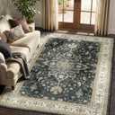 RELEANY Area Rugs 5'x7' Washable Non-Slip, Floral Vintage Distress Print Pattern Medallion Carpet for Living Room Bedroom Dining Room, Vintage Black Brown Neutral