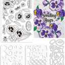 ORIGACH Realistic Pansy Stamps and Dies and Layering Coloring Stencil Set, Silicone Stamps Metal Die Cut and Flower Stencil Template for Card Making Scrapbooking DIY Crafting (Pansies)