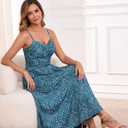 Annebouti Women 2026 Summer Spring Ruched Maxi Dress Adjustable Spaghetti Strap Floral Beach Long Sundress with Pockets (Teal, L)
