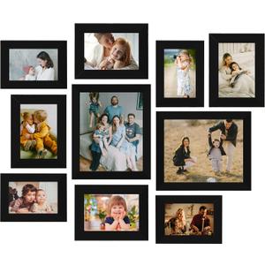 LUCKYLIFE Picture Frame Set 10-Pack, Gallery Wall Frame Collage with 8x10 5x7 4x6 Black Frames