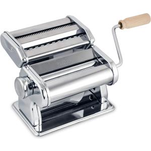 Fantes Double Cutter Classic Pasta Maker, Hand-Crank Noodle Press with Adjustable Thickness Settings for Fresh Homemade Pasta, Dumplings (Chrome)