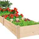 Outdoor Wooden Raised Garden Bed Patio Planter Kit Box Grow for Deck Balcony Vegetables Flowers Gardening - Natural (8ft)