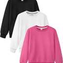 3 Pack Girls Sweatshirt Fleece Cotton Kids Sweatshirts Soft Crewneck Pullover Kids Clothing Girls Long Sleeve Shirts (Small, Black, White, Hot Pink)