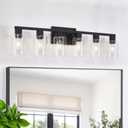 Black Bathroom Light Fixtures, 6-Light Bathroom Lighting Fixtures Over Mirror with Clear Glass Shade, Matte Black Vanity Lights, 6 Light Count Large Vanity Lig