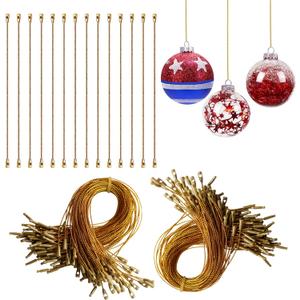 200Pcs Gold Ornament Hooks Ornament Hangers Ribbon Ornament String with Snaps Precut String Hangers Snap Fasteners Rope Hooks for Halloween Christmas Ornaments Price Tag Crafts Gift Tag