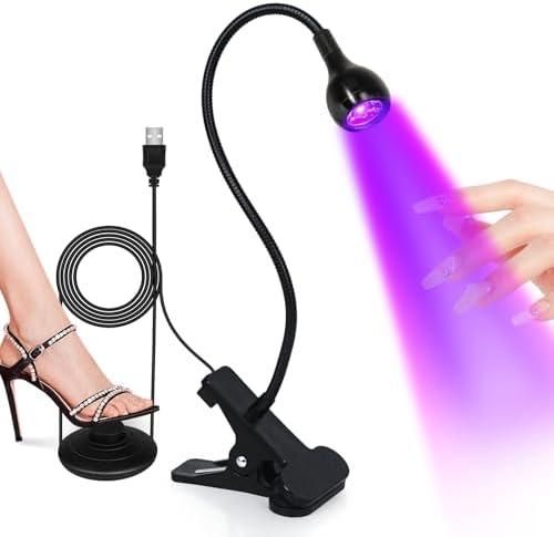 AORAEM UV LED Nail Lamp, Quick Drying UV Light for Gel Nails Foot Control LED Nail Cure Lamp, Flash Cure Light with Black Gooseneck and Clamp for Gel Nails