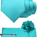 JEMYGINS Formal Necktie Solid Color Tie and Pocket Square with Tie Clip Lapel Pin Sets for Men 4PCS (Turquoise)