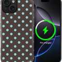 for iPhone 15 Case for Women Girl Men Boy, Compatible with MagSafe, Shockproof Soft Silicone & Hard PC Shell Protective Case for iPhone 15 - Brown & Blue Polka Dot Cute