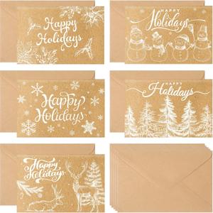 Motiskyy 200 Pack Kraft Merry Christmas Greeting Cards with Envelopes Bulk 4 x 6 in Holidays Cards Bulk Brown Xmas for Winter Festival Party Supplies Gift with Tree deer Snowman Snowflake Pattern