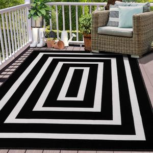 LEEVAN Black and White Striped Area Rug 5' x 7' Indoor Outdoor Rug Washable Woven Farmhouse Porch Front Outdoor Rug Patio Clearance for Living Room Courtyard Large Cotton Floor Carpet LEEVAN Black and White Striped Area Rug 5' x 7' Indoor Outdoor Rug Washable Woven Farmhouse Porch Front Outdoor Rug Patio Clearance for Living Room Courtyard Large Cotton Floor Carpet