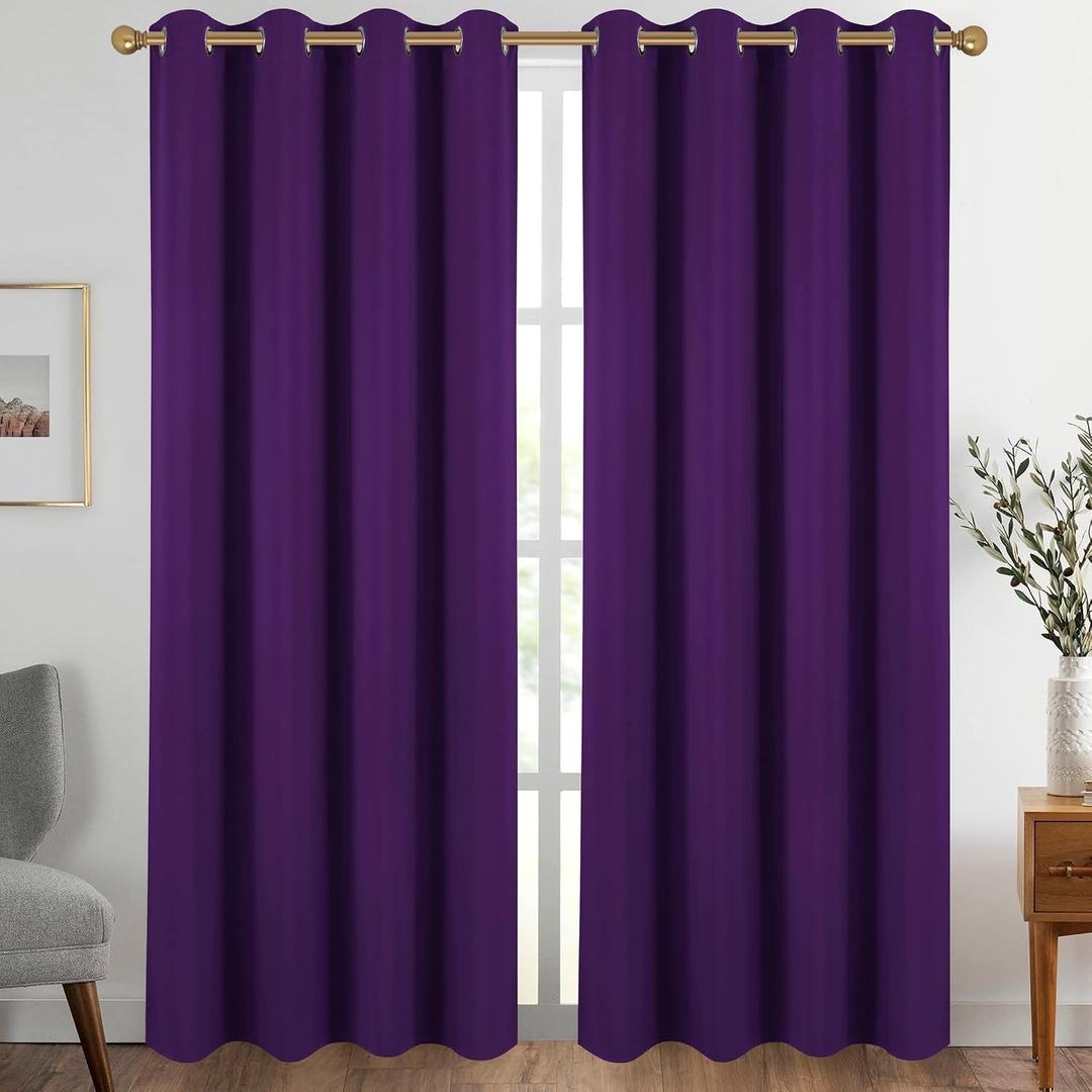 Diraysid Purple Grommet Blackout Curtains for Bedroom Thermal Insulated Room Darkening Curtains Drapes, 66 x 84 inch, 2 Panels