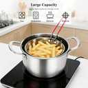 Deep Fryer Pot with Basket, Cooking Pot with Strainer Basket, 4.0L/4.2QT Multi-function Pot with Anti-scald Handle, Egg Steamer Rack & Lid, Stainless Steel Cookware for Home Kitchen Outdoor Camping