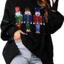KMBANGI Women Christmas Nutcracker Sweatshirt Holiday Funny Graphic Pullover Top Oversized Crewneck Long Sleeve Shirts, XX-Large, Sequin Black