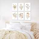 6Pcs Watercolor Flower Wall Art Colorful Wildflowers Canvas Botanical Prints Neutral Floral Poster Neutral Vintage Picture Boho Painting Minimalist Bouquet Wall Decor for Living Room Bedroom Framed (yellow)