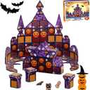 68 Pcs Halloween Magnetic Tiles Building Blocks Set for Kids - Includes Pumpkin, Spider, Witch, More. Preschool Sensory Stacking Magnetic Blocks, Montessori STEM Educational Construction Toy (Ages 3+)