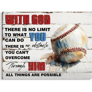 Motivational Baseball Wall Art Posters Watercolor Vintage Baseball Art, Inspirational Wall Decor for Teen Rooms and Men's Dens (12x16 Inches, Unframed)