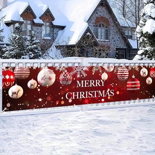 BlissYard Merry Christmas Banner Christmas Backdrop 78 X 17 Inch Christmas Banner Decorations Christmas Ornament Outdoor Banner For Holiday Decorations Fence Cover Yard Sign Background Photography