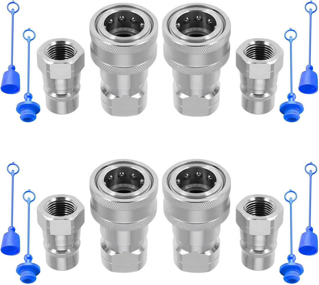 Cplbrb 3/ 8'' Ag ISO 7241-B Hydraulic Quick Connect Coupler Set, Heavy-Duty Carbon Steel Coupling Fittings with 3/ 8'' Body and Dust Cap-4 Sets