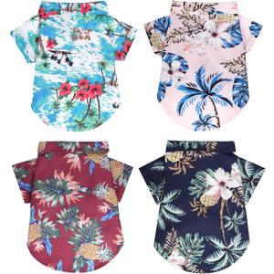 4 Pcs Dog Summer Shirts Floral Hawaii Dog Shirt Pet Clothes for Small  Dog Cats Boy Girl