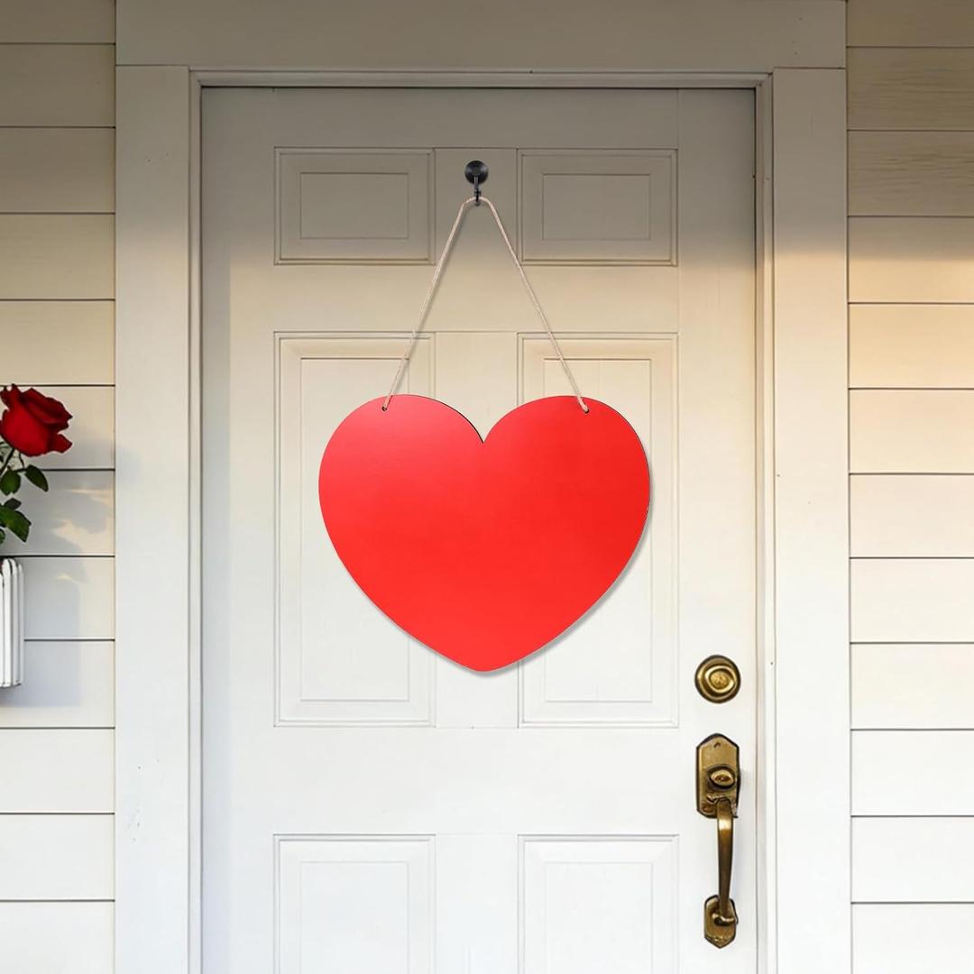 Valentines Day Door Decorations Wooden Heart Hanging Sign for Holiday Farmhouse Home Front Porch and Wall Window Wedding Anniversary Decor (Red)