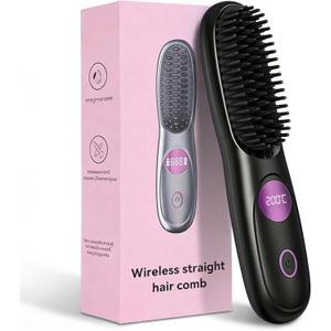 Go Brush Pro,2026 New Cordless Straight Hair Brush, Portable Scald-Proof mini Straight Hair Comb with Three Temperature Settings and LED Display Screen, Quickly Heating Travel Hair Brush (Dark Black)