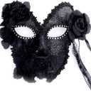 Halloween masquerade Venetian Mask Costume mask Feather mask Mask Halloween Carnival party (Black)