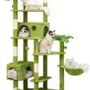 77in Cat Tree with Leaves for Indoor Cats Large Adult,Tall Cat Tower with Scratching Post, Large Cat Tree with Two Cat Condos, Soft Hammocks, Padded Perches for Heavy Duty Big Cats, Green