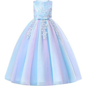 IDOPIP Sequin Flower Girl Lace Dress for Kids Wedding Pageant Party Formal Long Gown Princess First Communion Tulle Dresses (3-4 Years)