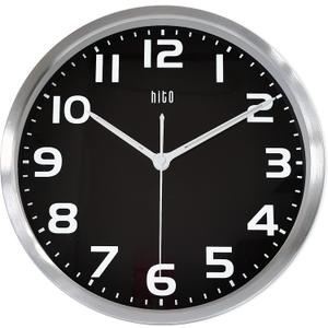 HITO 30.5 cm Night Light Wall Clock, Glow in the Dark for Bedroom, Silent Wall Clock, Battery Operated for Living Room Decoration, Metal Frame, Glass Cover