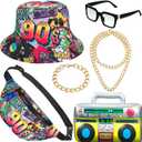 Hicarer 6 Pieces Hip Hop Costumes 80s/90s Outfits Accessories for Women Men Rapper DJ Costume Halloween Cosplay