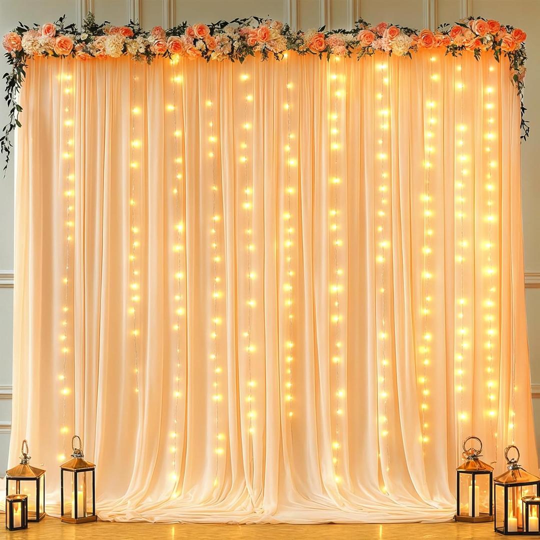 10x10ft Dark Champagne Backdrop Curtains with Lights Wrinkle Free Fabric Backdrop Curtain for Wedding Birthday Party Baby Shower Photo Shoot Bridal Shower Home Party Background Decorations