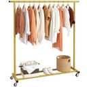 Buzowruil Metal Rolling Clothing Rack Adjustable Freestanding Garment Organizer with Wheels, Space-Saving Design for Home, Closet, Office, or Retail, Gold