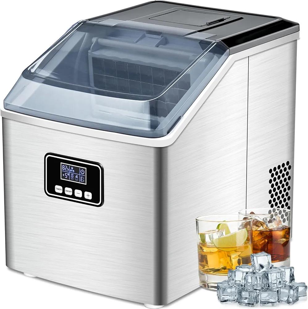 FREE VILLAGE Countertop Ice Maker, Ice Cube Maker Machine with Ice Scoop & Basket, 40Lbs/Day, 24Pcs/13Mins, Timer, Self-Cleaning, Portable Ice Maker Countertop for Home Kitchen Office Bar Party