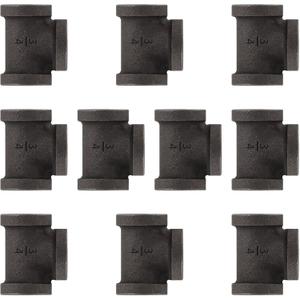 10 Pack 3/4 inches Tees Malleable Cast Iron Pipe, Industrial Pipe for Threaded Black Pipes and Fittings, DIY Steampunk Industrial Vintage Style.