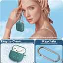 for Airpods 4 Case, Ekoonpft Flower Engraved Cases for Apple AirPods 4th Generation 2024, Soft Silicone Cover for Women Girly with 3-in-1 Cleaning Kit & Keychain, Anti-Scratch, Shockproof (A A-Pine Green)