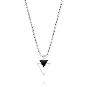 Galis Mens Necklace - Premium Stainless Steel Silver Chain Necklace for Men, Non Tarnish, Chains For Men, Triangle, Cross, Black Enamel, Compass Pendant, Stylish Jewelry - Gifts for Him 24"