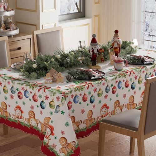XCHI Gingerbread Man Snowman Tree Winter Tablecloth Rectangle Christmas Table Cloth Washable Table Covers for Indoor Dining Home Party Xmas Decorations 60x104 Inch