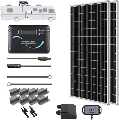 Renogy 200W 12V Monocrystalline RV Solar Panel Kit - Adventurer 30A LCD PWM Charge Controller + Mounting Brackets for RVs, Boats, Trailers, Campers, Marine & Off - Grid Systems