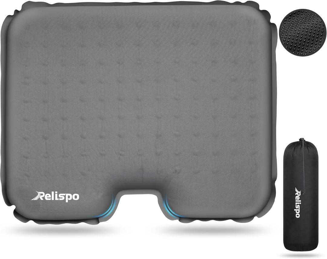 Self-Inflating Stadium Seat Cushion, Waterproof & Lightweight Inflatable Seat Cushion for Airplane Seat Travel Bleacher Camping, High Density Foam Blow up Sitting Pad for Backpacking