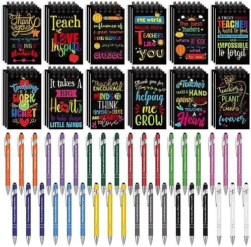 Tisancy 72 Pcs Teacher Appreciation Gifts Set Teacher Pens Notebooks Motivational Ballpoint Pens Inspirational Notepads for Women Office Gift Supplies