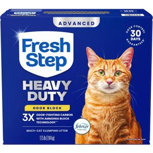 Fresh Step Advanced Heavy Duty Multi Cat Clumping Cat Litter with Febreze Freshness, Low Dust, Odor Control with Ammonia Block Tech, Compatible in Automatic Litter Boxes, 17.5 lb